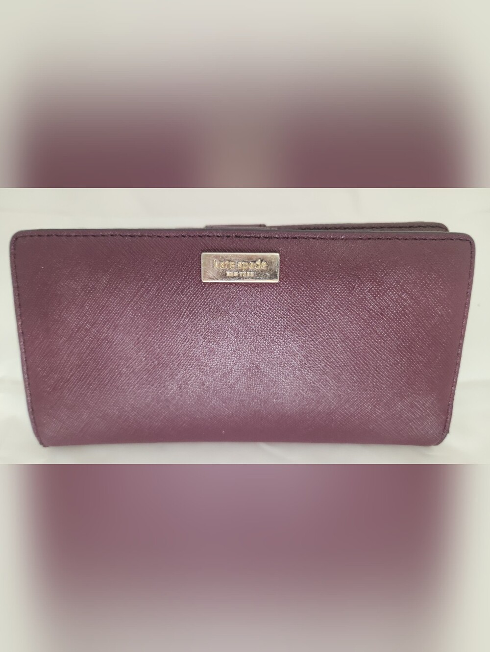 kate spade Plum Saffiano Zip-Around Wallet with Gold Logo Plaque Good Condition!